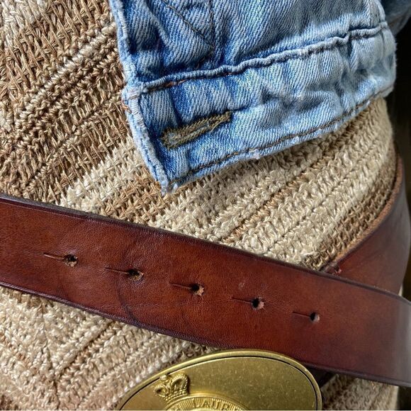 Ralph Lauren Made in England Vintage Brass Horse Head Crown Buckle Leather Belt